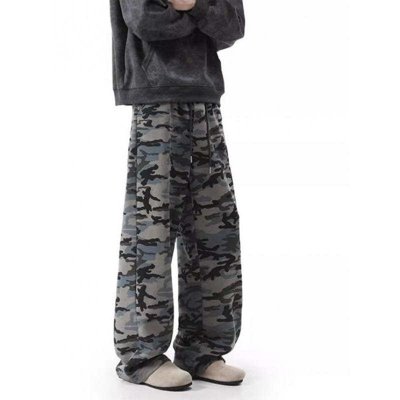 Unisex American Retro Camo Jogginghose: Hohe Taille, Gekrümmtes Bein, Herbsttrend