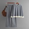 GMXIA Autumn and Winter Style Contrasting Color Round-neck Knitted Sweater Slimming Wide-leg Pants Two-piece Set for Women