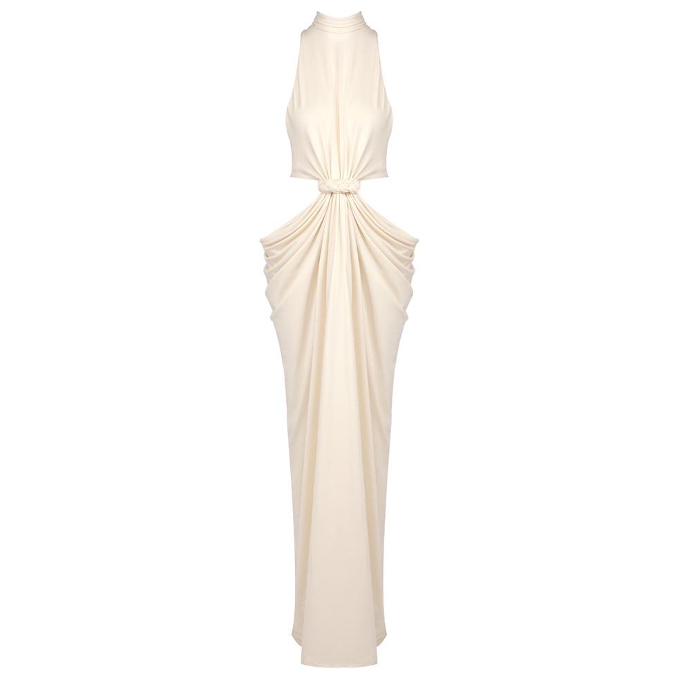 Twisted Hollow Cut-out Waist Long Skirt & High Neck Sleeveless Dress - Winter Women s Fashion Collection S