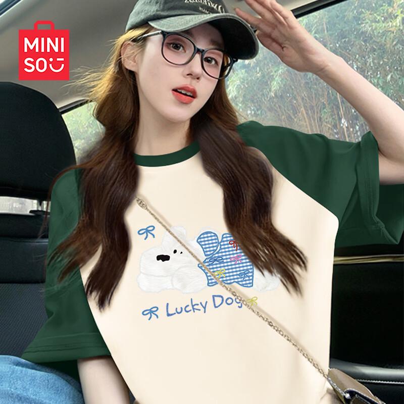 MINISO Women s Color-Block Raglan Sleeve Cotton T-Shirt S