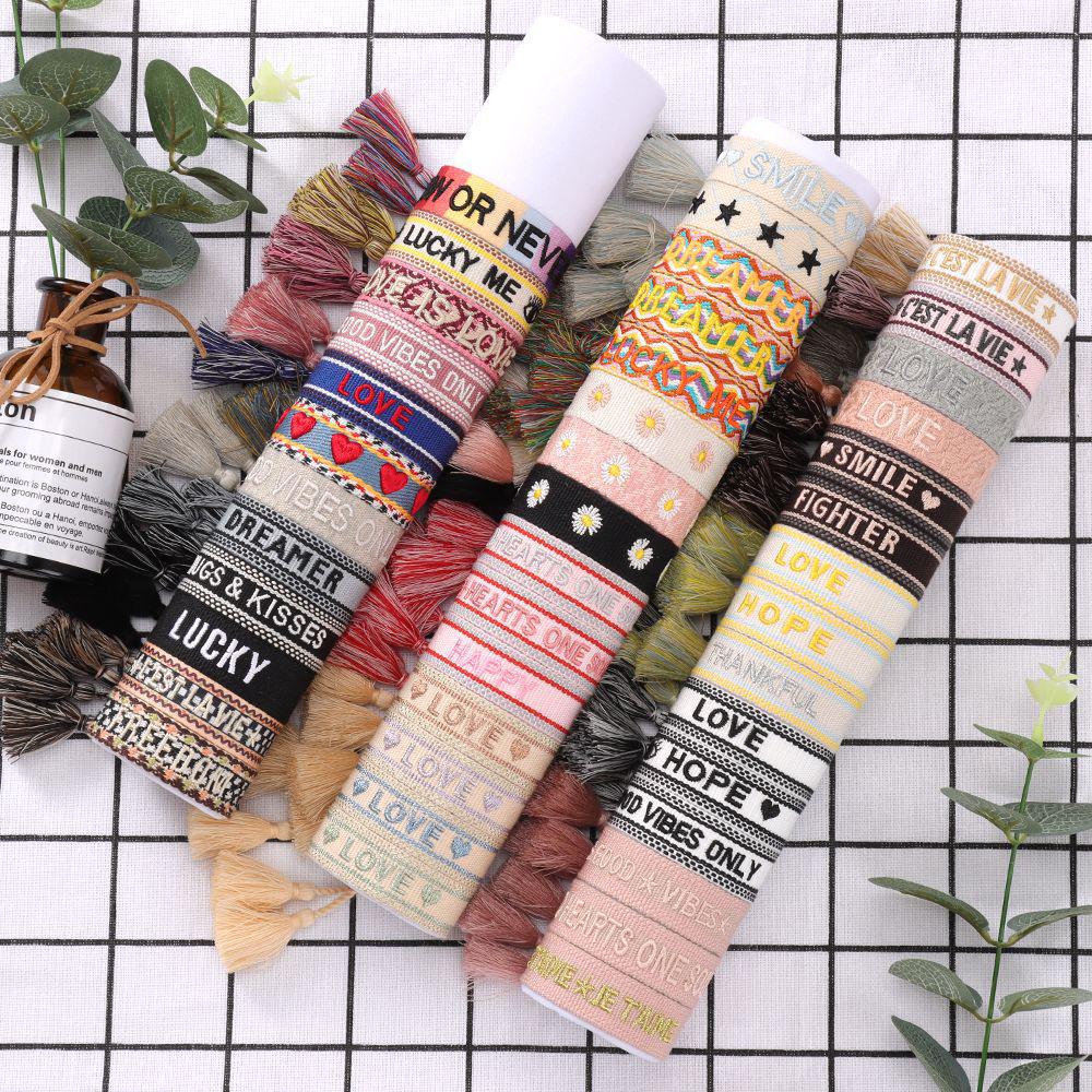 European & American Cross-border Embroidery Bracelet | Handmade Tassel & Letter Logo