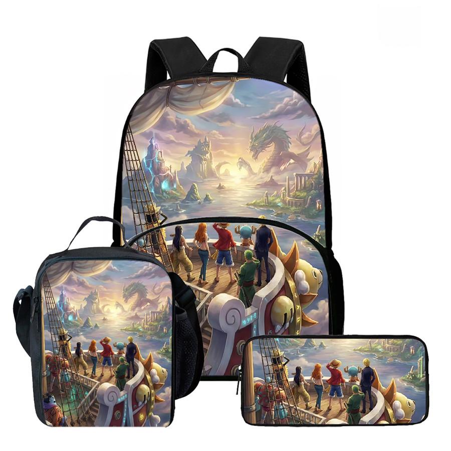 15 Inch One Piece Lightweight 3PCS School Backpack Set with Front Pocket, Lunch Bag, Pencil Case, Unisex for Boys Girls Age 6-10