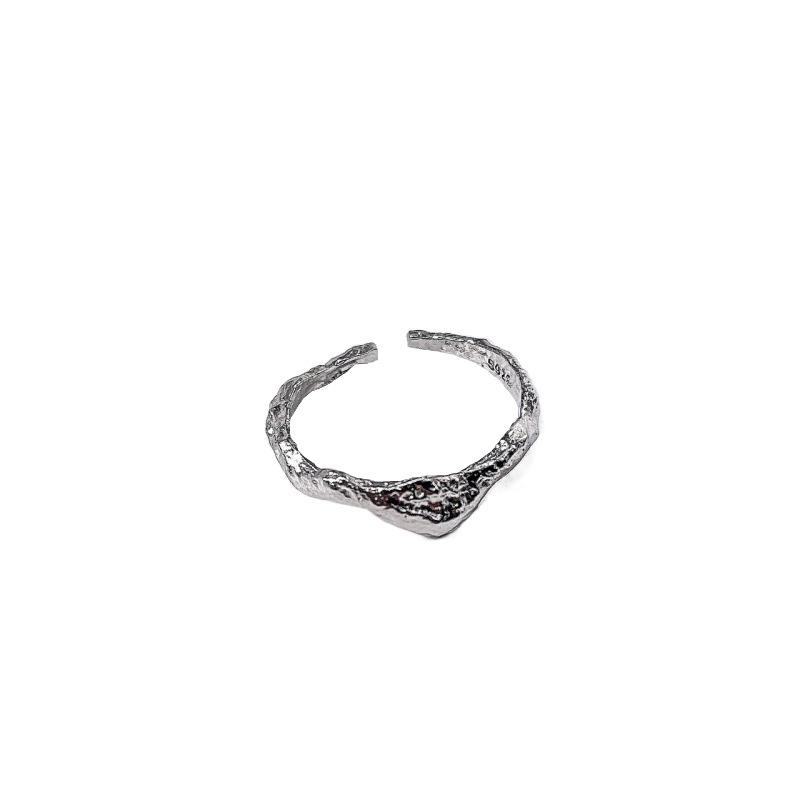 Irregular Texture S925 Sterling Silver Ring - Dark Aesthetic Niche Design Adjustable