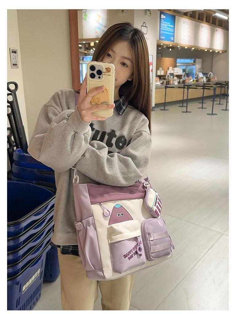 Color-Block Korean Style Large Capacity Crossbody Tote Bag for Students