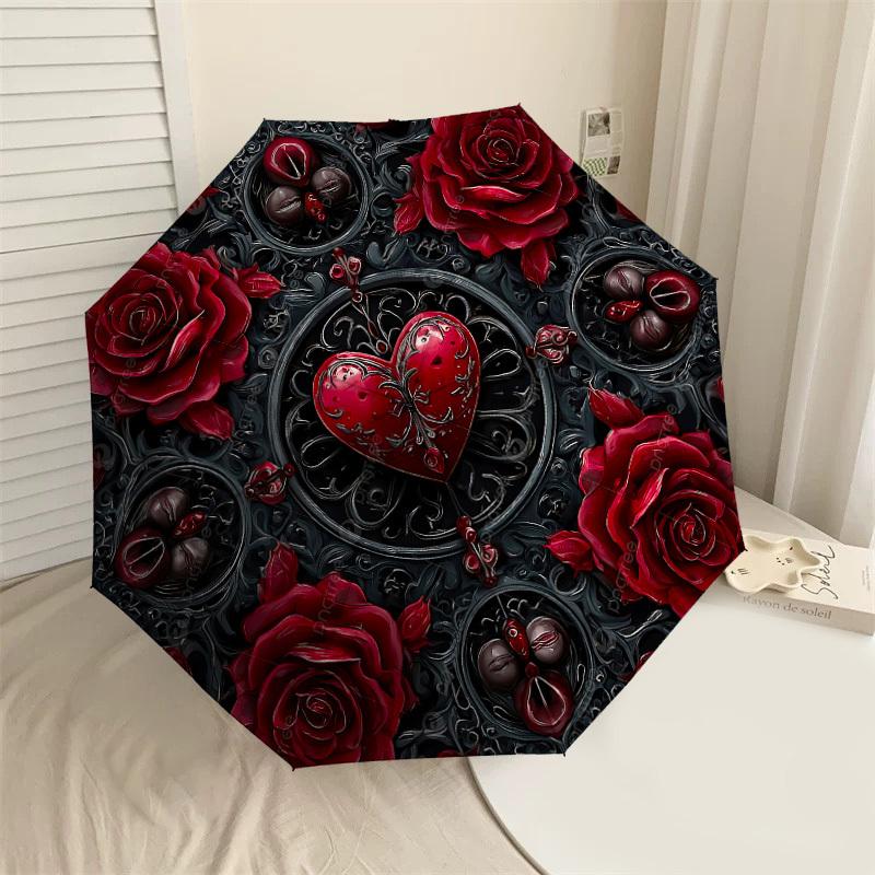 

1PC Rose Heart Umbrella-8-Rib Reinforced, Automatic Open, Lightweight & Durable, Cute Fashion Accessory for Outdoor-P109