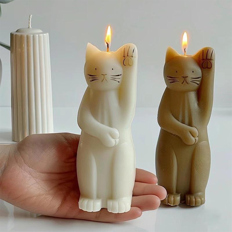 Molde de silicona para vela de aromaterapia con diseño de gatito de pie en 3D, ideal para decoración del hogar, manualidades DIY para gatos y mascotas.