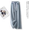 Korean Style High Waist Lace Waistband Wide-Leg Jeans for Women - Slim Fit, Light Blue, 2025 Fashion