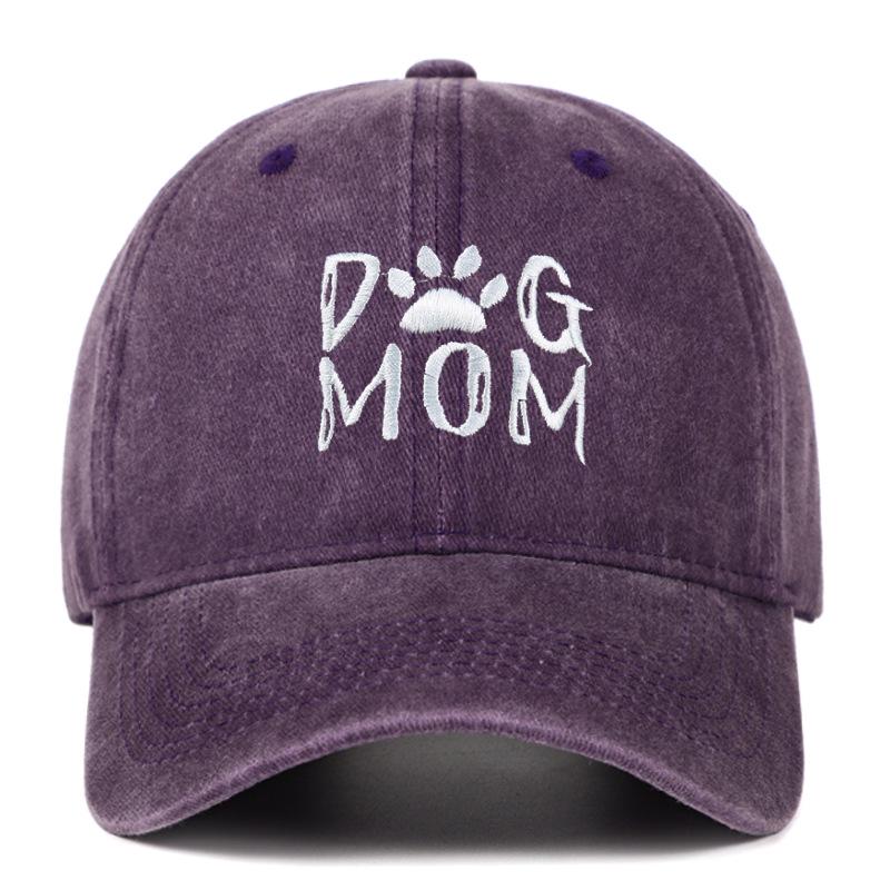 Men's Pure Cotton Distressed Sun Hat with "DOGDADDOGMOM" Embroidery - Large Brim Baseball Cap