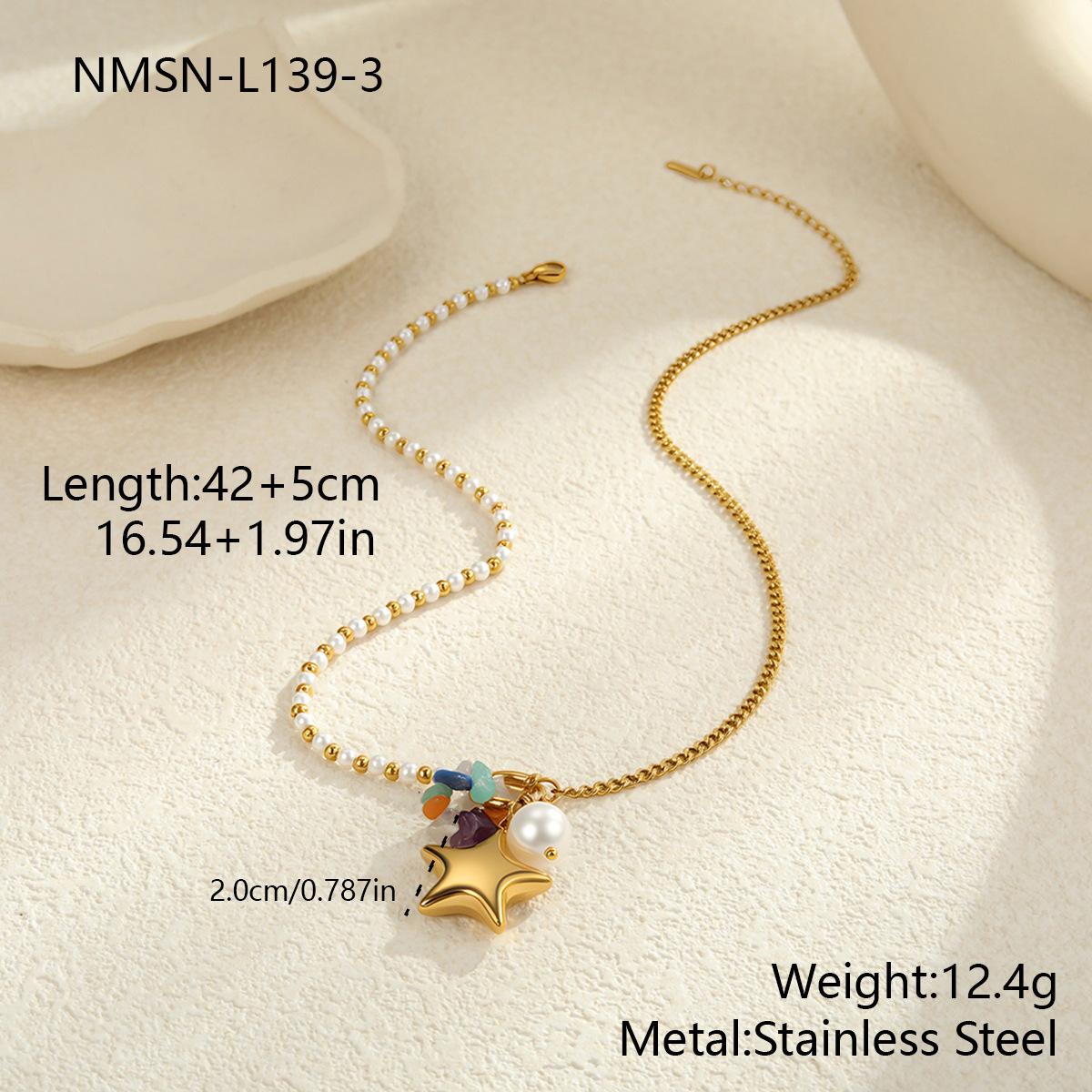 GEMCHIC Women s Natural Stone Imitation Pearl Star Pendant Stainless Steel Chain Necklace Designer Sense Collarbone Chain