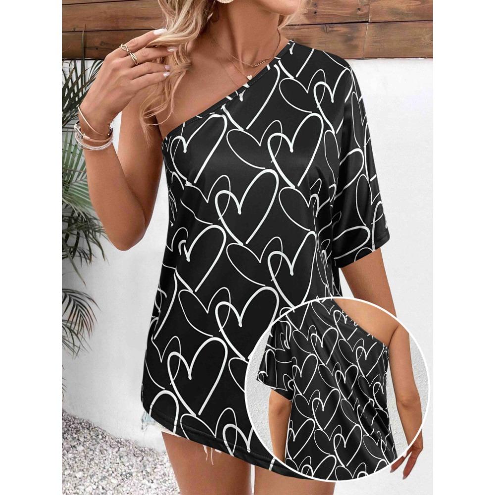 

Женские блузки с графическим принтом на одно плечо, топы с длинным рукавом S чёрный