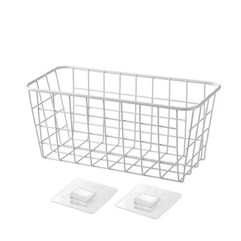 New Household Storage Wrought Iron Kitchen Seasoning Storage Basket Basket Rectangular Storage Box Wall Hanging Rack Accessories