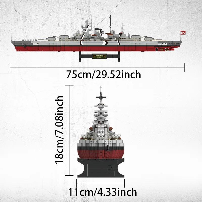 2081ks Vojenská WW2 Bojová loď Bismarck Velká loď Křižník Model Válečná loď Stavebnice MOC Válečná loď Sada Hračky pro Děti Dárky