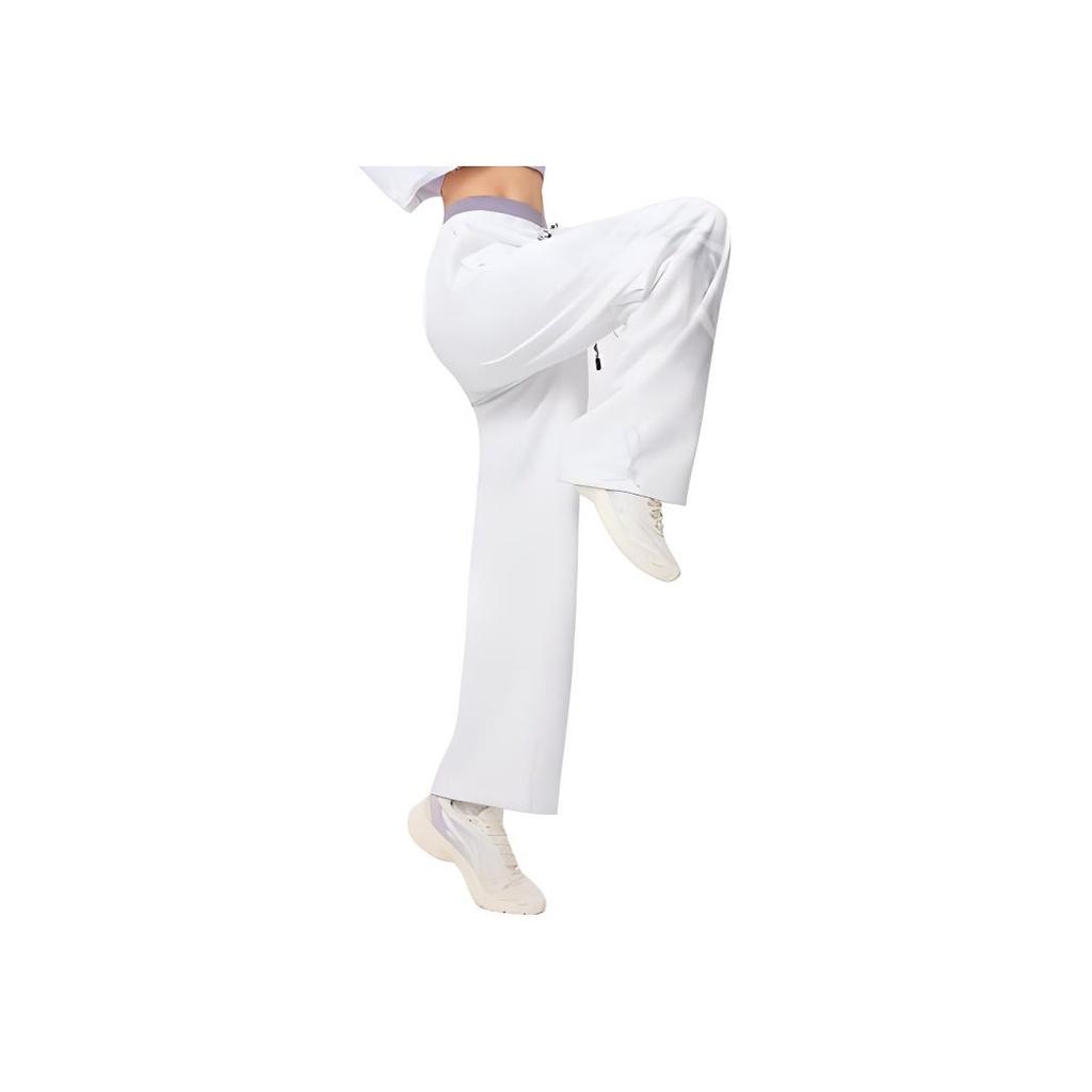 Li Ning Fitness Series Solid Color Antibacterial Straight Leg Water Resistant Knitted Sports Pants Women bottoms Standard-White AKLU112-5