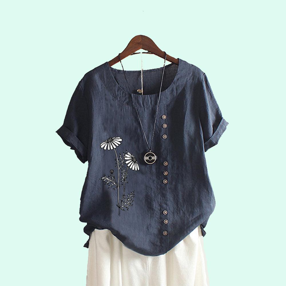 

Модная повседневная блузка с круглым вырезом и принтом, женская летняя футболка с коротким рукавом, женская S-5XL, пуловер больших размеров, свободная рубашка