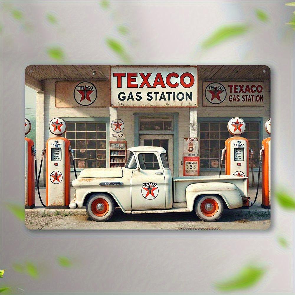Vintage Texaco Gas Station Iron Wall Sign with Classic Truck Design Rustic Metal Art for Home Garage Bar Cafe Office Deco