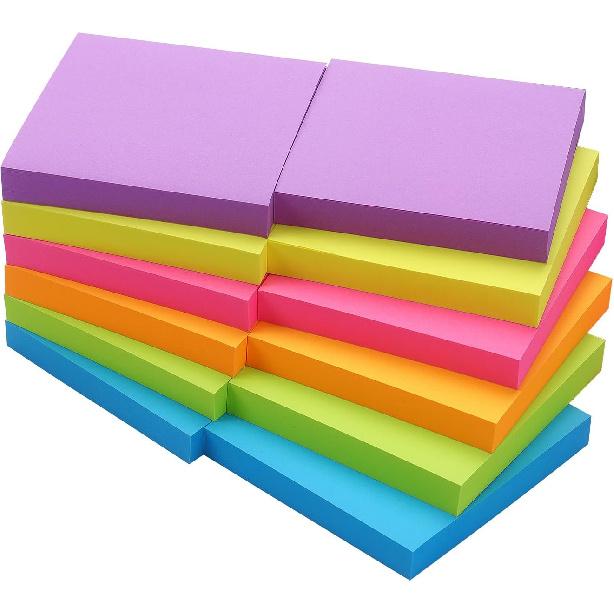 Winner Aura 3x3 Inch Bright Colors Self-Stick Sticky Notes, 6 Pack, 100 Sheets per Pad, Total 600 Sheets