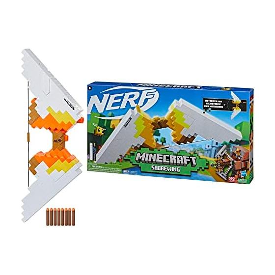Hasbro (HASBRO) Nerf Minecraft Sabrewing electric bow-shaped blaster, Nerf Elite with 8 darts, dart clip that can store 8 darts, design with the