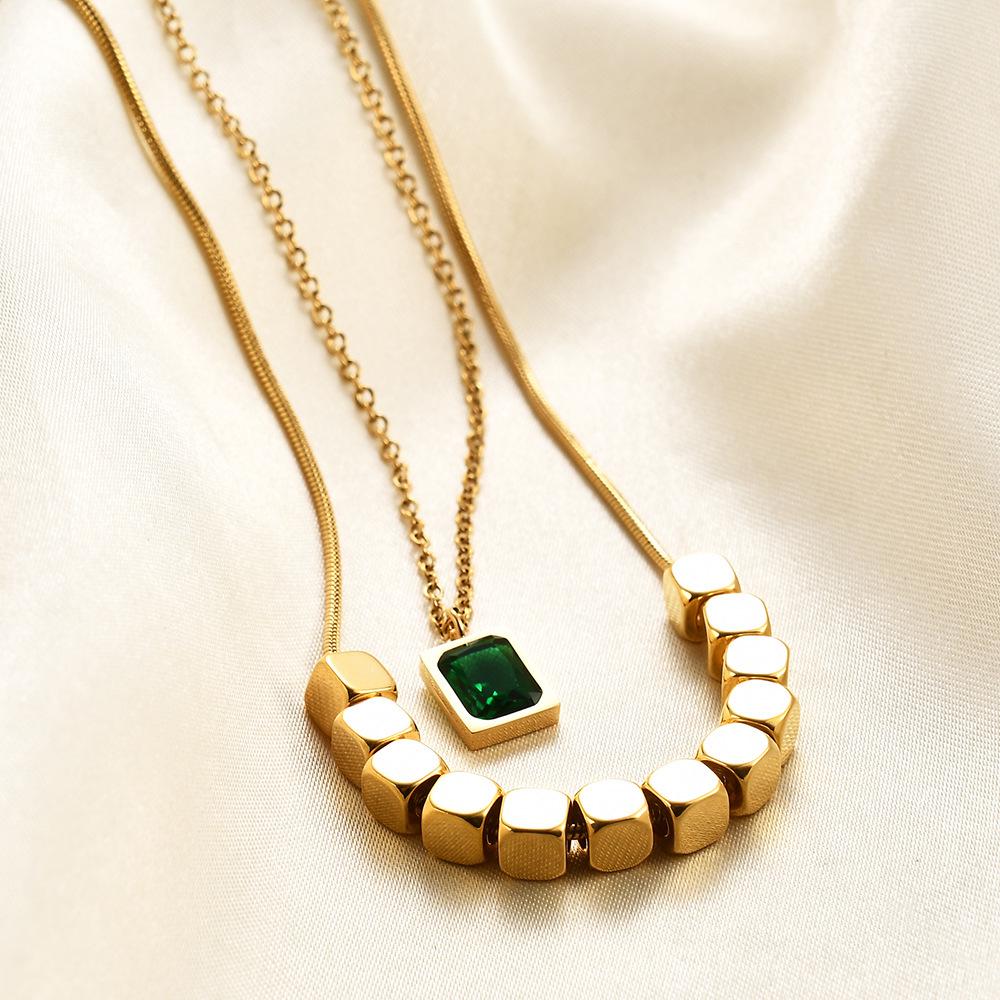 European & American 3D Rhinestone Square Clavicle Necklace Set - Versatile Fashion Jewelry for Women