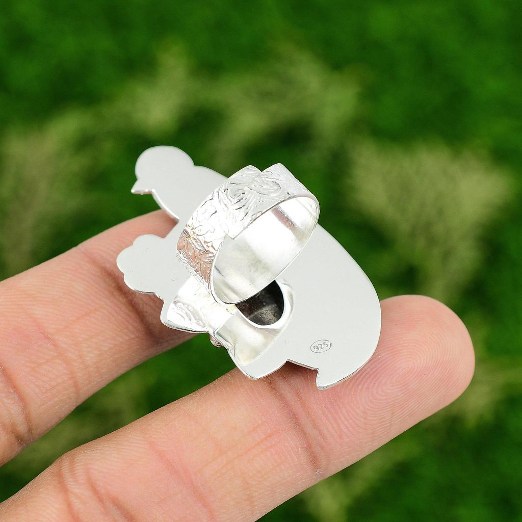 Natural Rhodonite Gemstone Multi Stone Bird Adjustable Ring 925 Sterling Silver