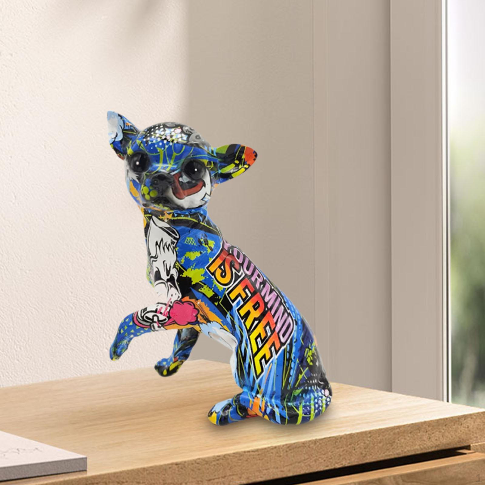 

Фигурка животного Щенок чихуахуа Украшение Декор Сувениры Подарки Настольные Граффити Собака Скульптура Style C