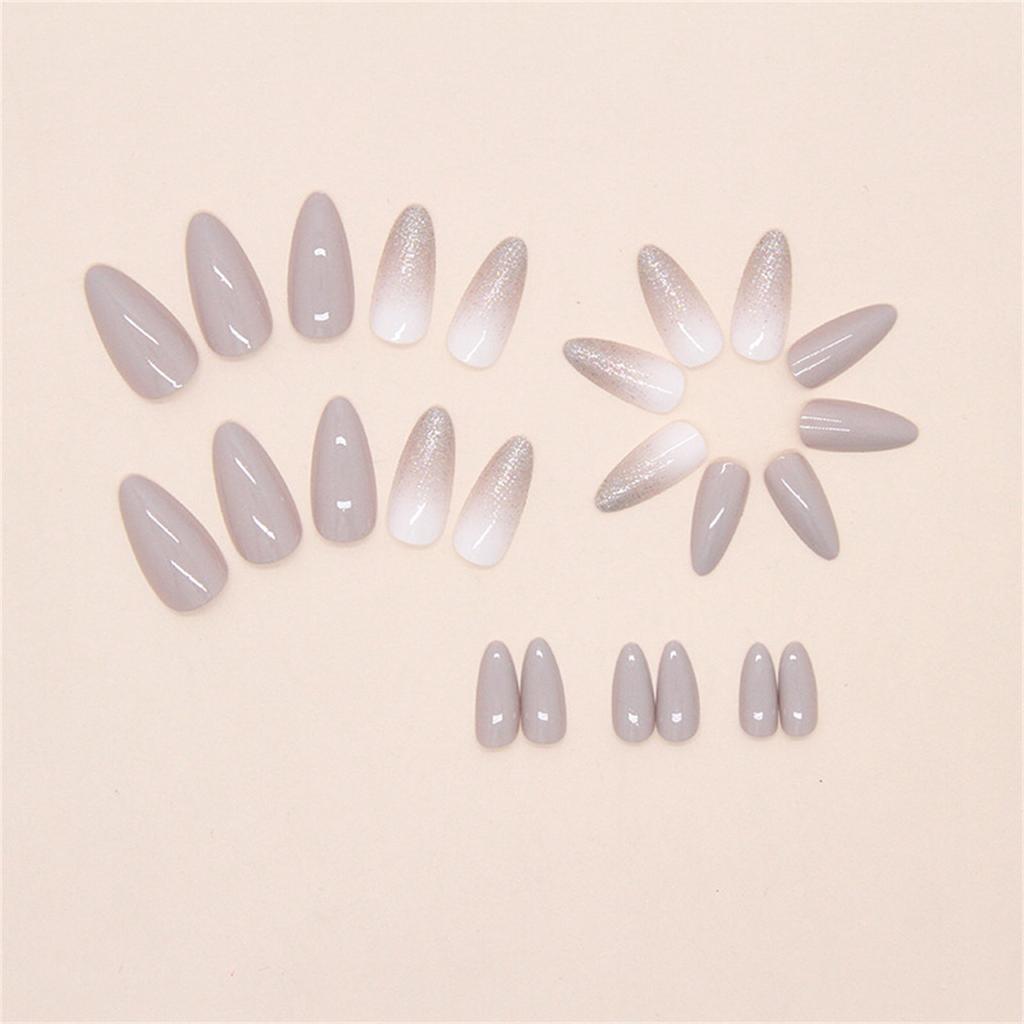 Press On Nail Natural Gradient French Almond Shape False Nail With Glitter For Daily Office Wear Easy Application