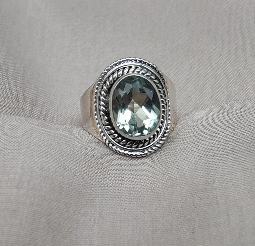Green Amethyst 925 Sterling Silver Ring: February Birthstone Boho Handmade Jewelry