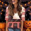 Women's Fashion Short Sleeve V Neck Halloween Print Tunic Top for Casual Wear
