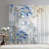 2 st Lyxiga Europeiska Blå Blommiga Pärl- och Diamanttryckta Gardiner – Stångficka Design för Kök Sovrum och Vardagsrum
