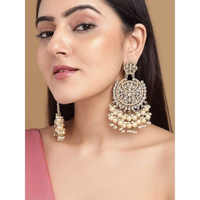 Chandelier Earrings Kundan Pearl Traditional Jewellery Wedding Festive Gift for Women & Girls