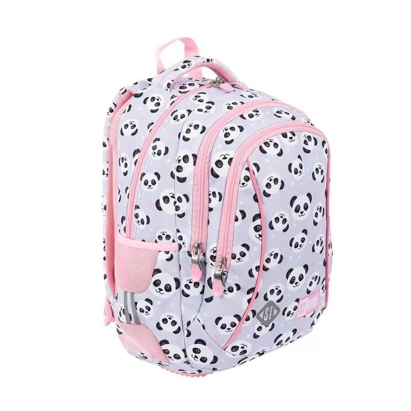 Majewski St. Right Backpack for Grades 1-4, 3 Compartments, Grey Panda Collection, Lightweight Ergonomic School Bag BP-26