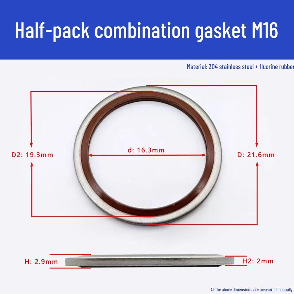 JB982 High-Temp Resistant Fluororubber Gasket, 304 Stainless Steel, Semi-Encapsulated, Wear & Pressure Resistant.