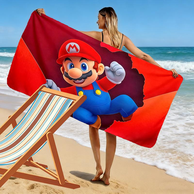 Super Mario Print Beach Towel, Large Soft Quick Dry Towel for Beach Camping Swimming