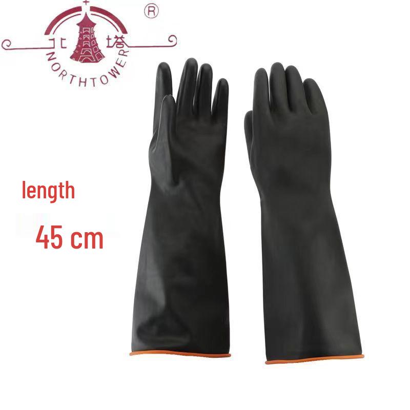 Black Extra Long, Extra Thick Acid & Alkali Resistant Industrial Rubber Gloves - Waterproof & Anti-fouling for Chemical Protection