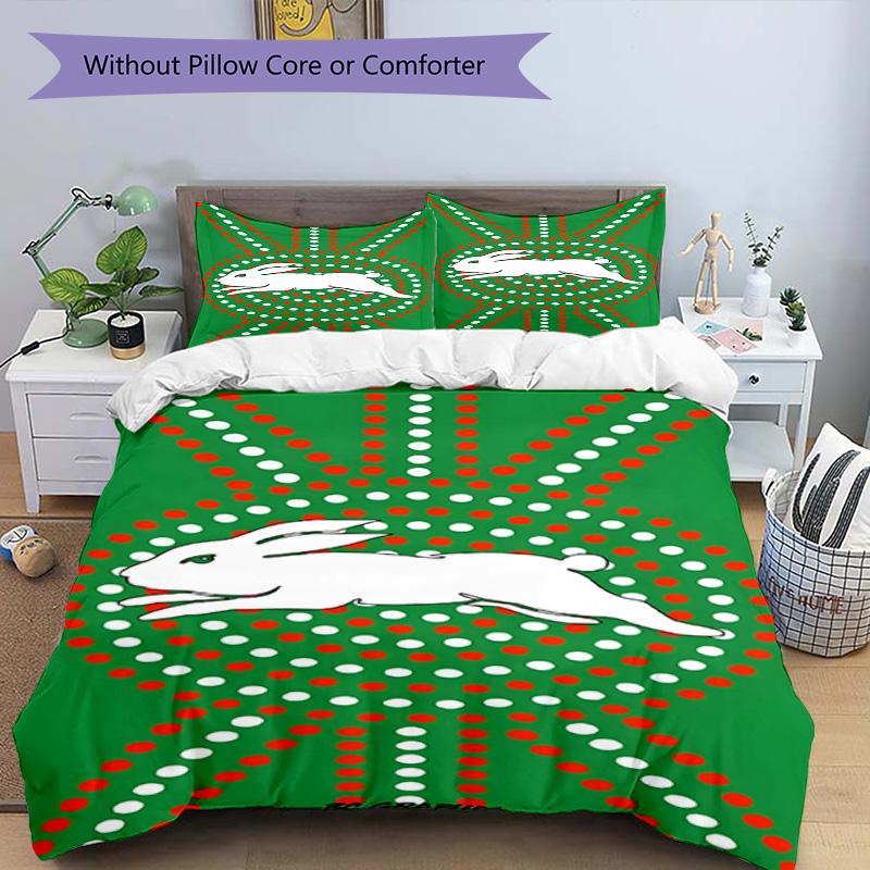 3-teiliges Bettbezug-Set (1 * Bettbezug + 2 * Kissenbezug, ohne Kern), South Sydney Rabbitohs Druck Bettwäsche Set, Schlafzimmer Dekor, Ganzjahres, Geburtstagsgeschenk