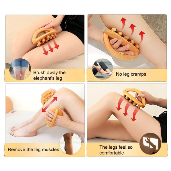 Wooden Massage Tools with Handle 14 Beads Wooden Massage Roller for Body Shaping Lymphatic Drainage Cellulite Massage Gua Sha Therapy Massager