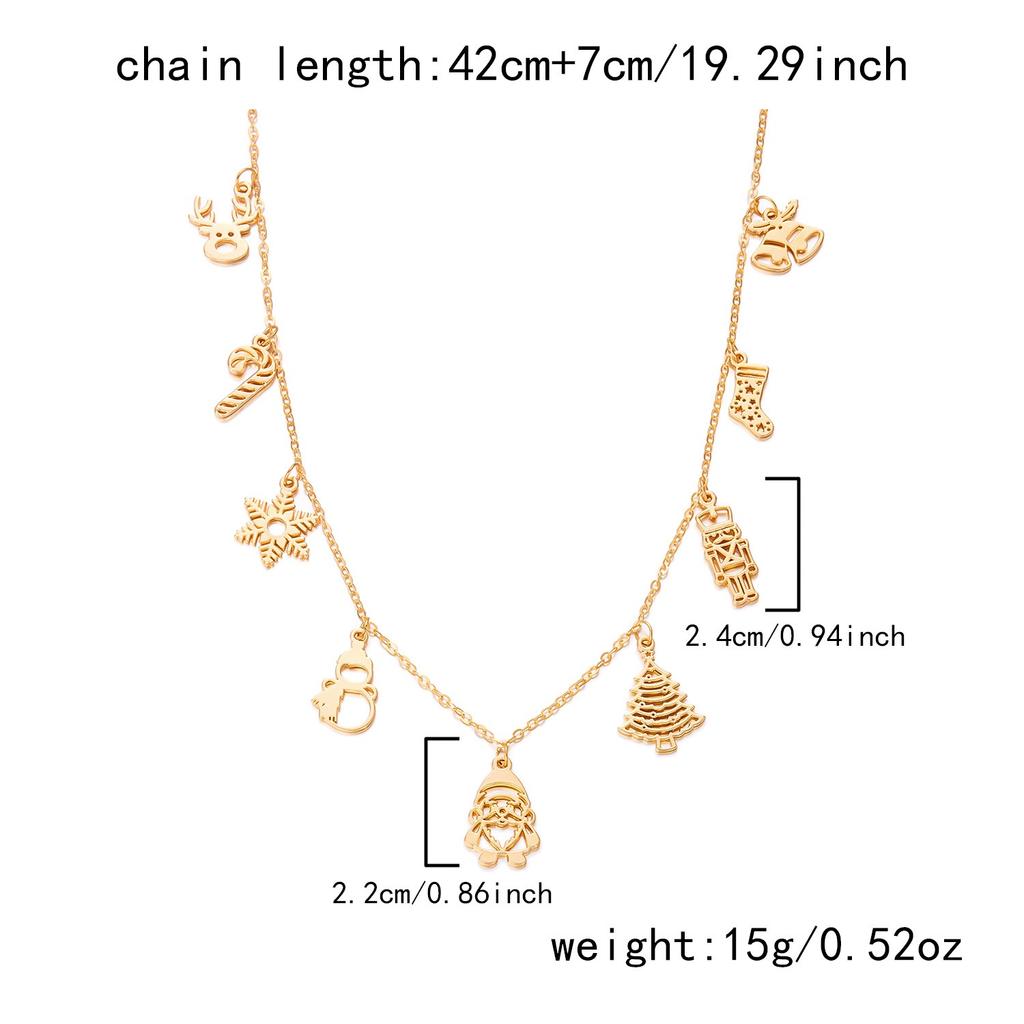 Christmas Style Multi-element Pendant Necklace Gold Snowman Gingerbread Man Necklace Festive Atmosphere Wearing Accessories