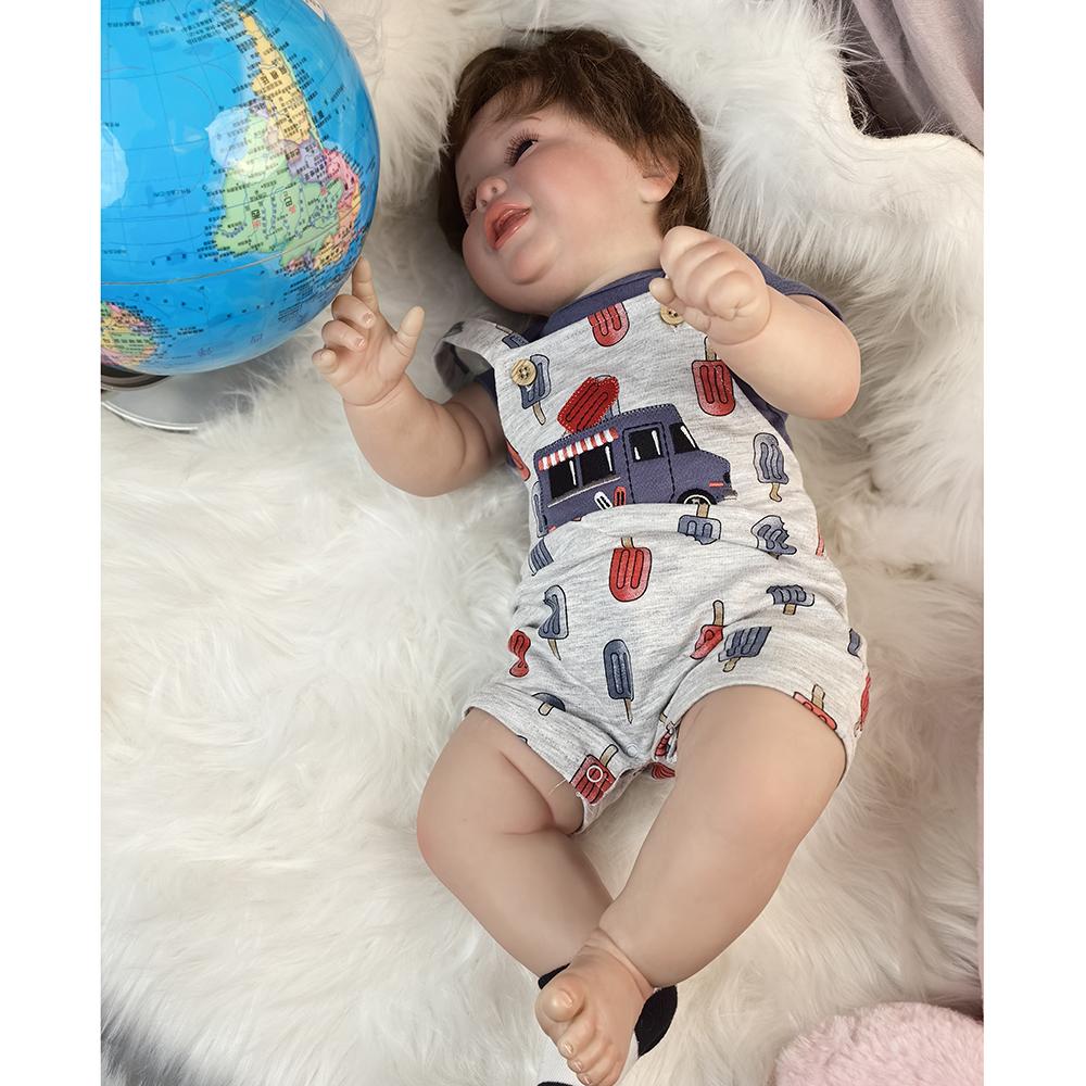 18 Zoll Reborn Babypuppe Silikon Vinyl Stoffkörperpuppe Fertig 3D Bemalte Haut Adern Kunstsammlungspuppe Geschenk Frühes Lernspielzeug