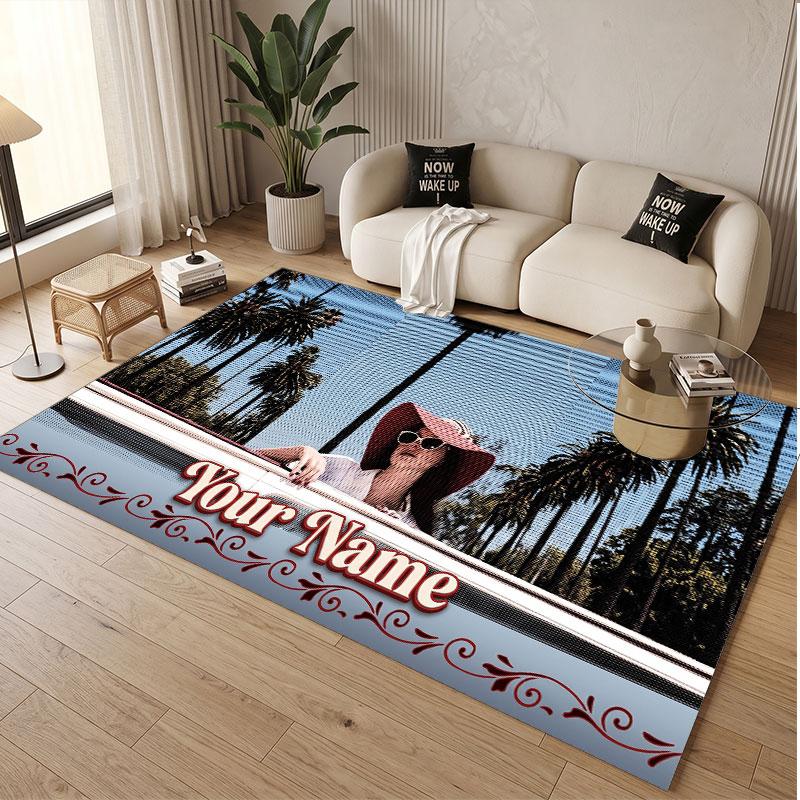 Custom Name Crystal Velvet Rug,Lana Del Rey Comfortable Anti Slip Floor Mat For Room Decoration