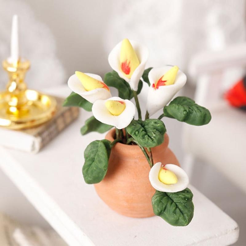 Garten Künstlich Grün Calla Miniatur Pflanzenmodell Puppenhäuser Pflanzzubehör Realistisches Spielset 1:12