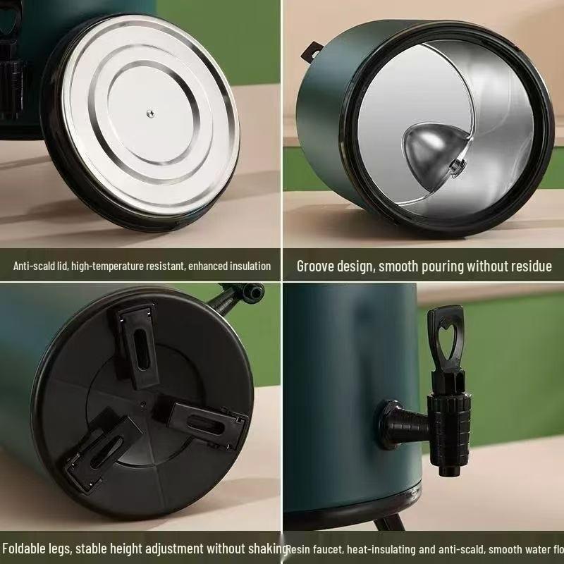 Stainless Steel Insulated Beverage Bucket with Faucet - Large Capacity for Milk Tea, Soy Milk, Herbal Tea (Double Layer)