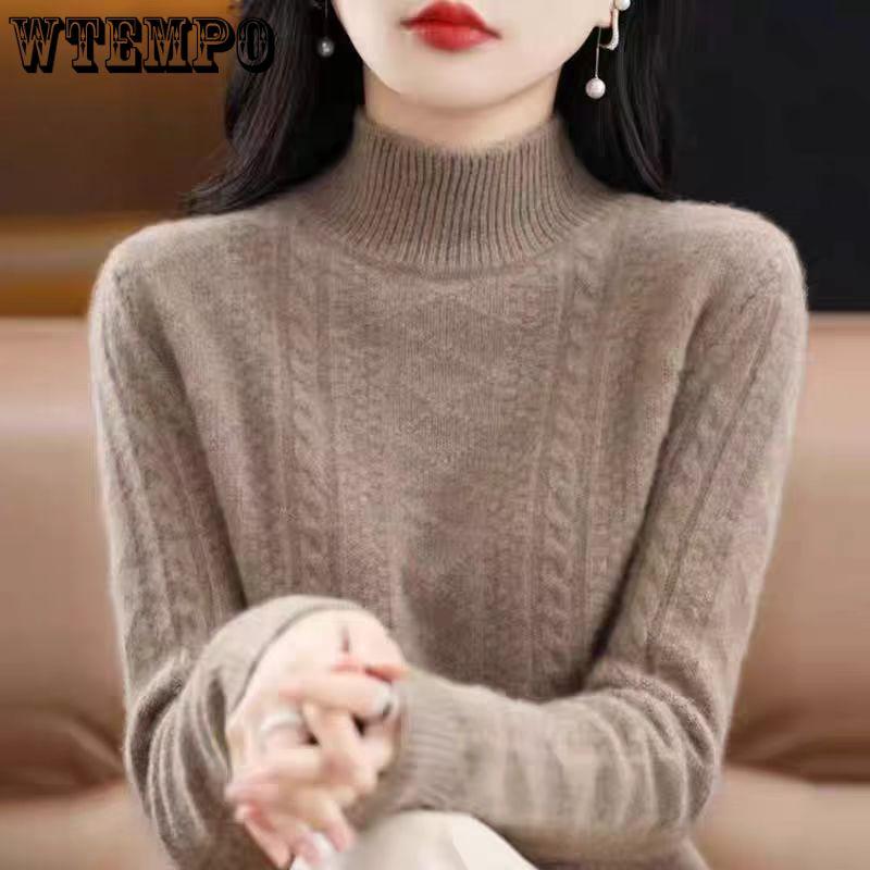 Half Turtleneck Sweater Thickened Knitted Sweater for Women In Autumn and Winter Solid-colored Top and Loose Warm Pullover