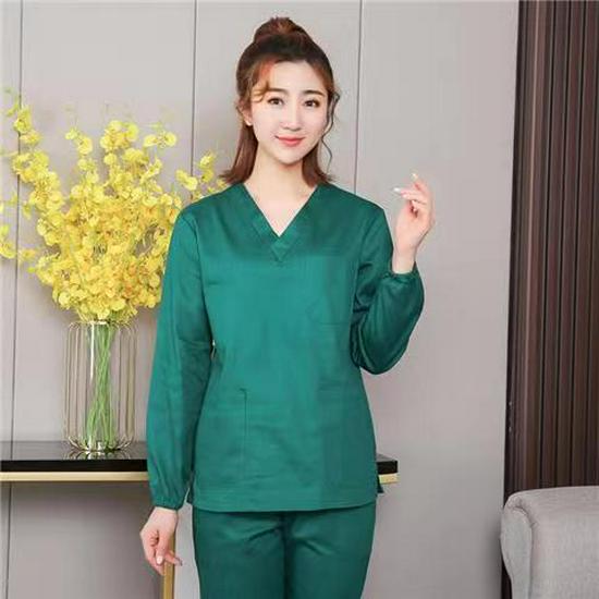 Women's Long Sleeve Surgical Scrub Suit - All-Cotton Nurse Uniform for Medical Staff
