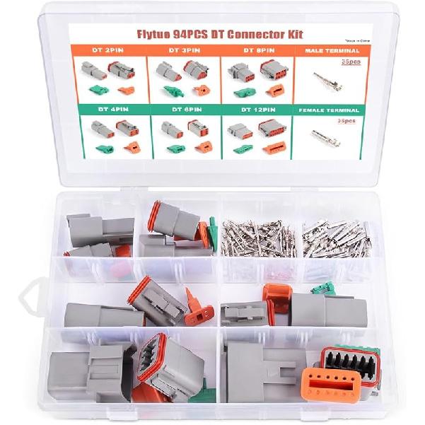 Deutsch DT 2 Pin Connector 5 Sets - 2 Way DT Automotive Waterproof Male Female Plug Wiring Harness For Car, Truck, Boats, LED Work Light, 16 AWG. (5