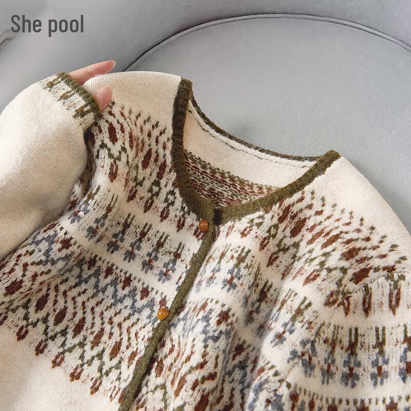 

Women s Fair Isle Colorblock Crew Neck Knit Cardigan One Size