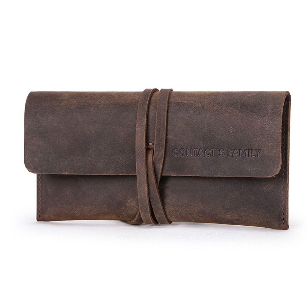 Cowhide Leather Pen Pouch Leather Pencil Storage Bag Retro Stationery Organizer  Office