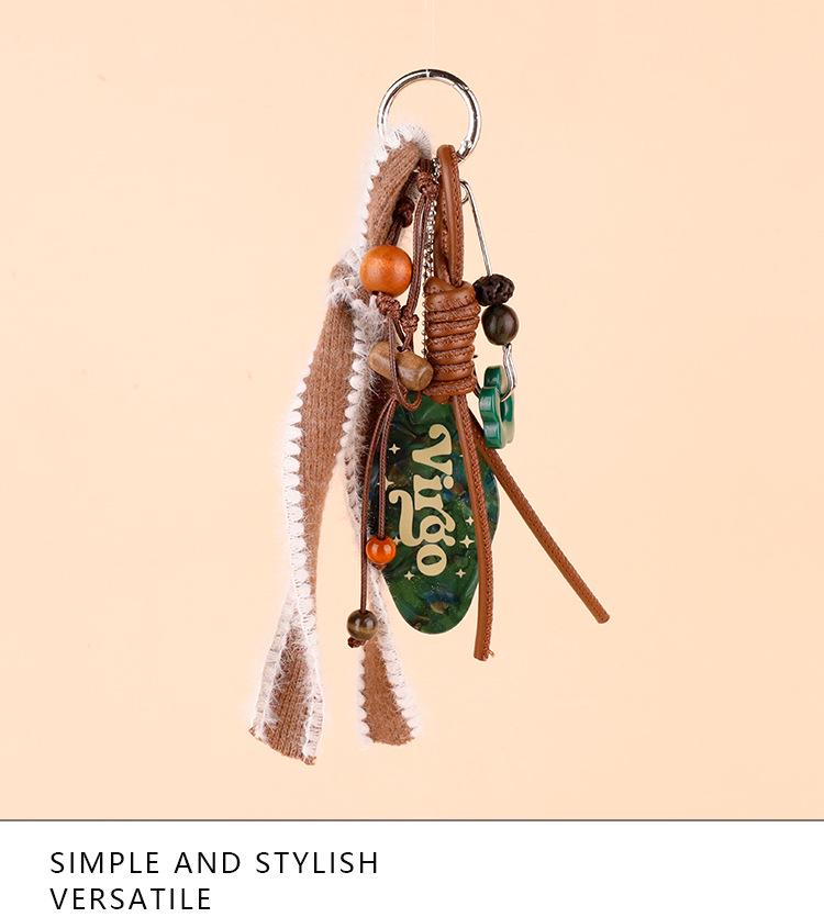 Vintage Miu Styl Přírodní Dřevěný Korálek Pletený Klíčenka Taška Přívěsek & Auto Přívěsek