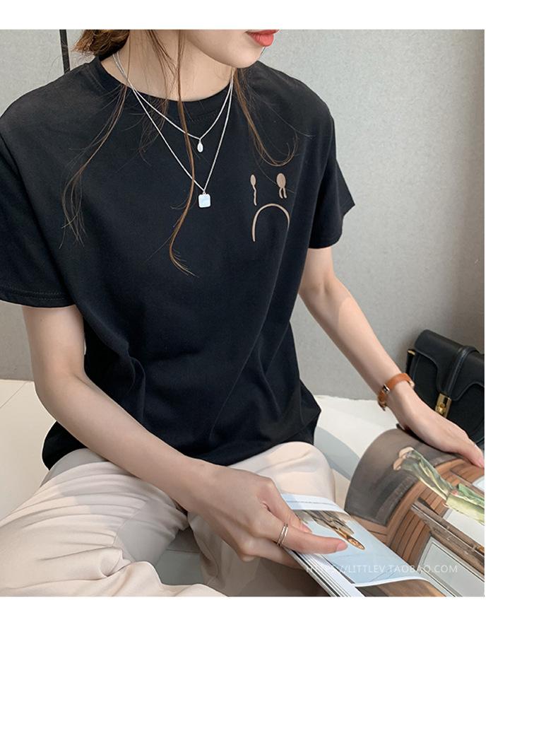 

Short-sleeved t-shirt women s summer new Korean version of student print crew neck top loose half-sleeved t-shirt bottoming shirt M чёрный