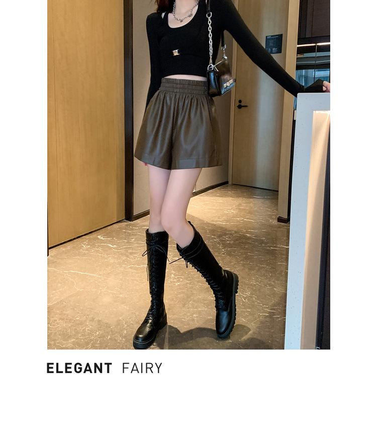 Women's High-Waisted Leather Shorts - Autumn/Winter Plus Size Wide-Leg Slimming Outerwear 2026