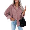 Damer Casual Manchestervårdblus Randig Damer Skjortjacka Vintage Knapp Ficka Lös Mode Blusar Toppar Plus Size