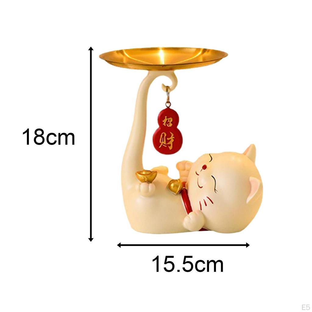 Art Statue Kitten Figurines Sculptures Nordic Resin Jewelry Tray Vanity Decor for Bookshelf